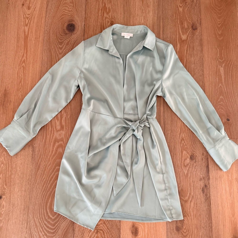 House of Harlow 1960 Sage Green Satin Wrap Dress